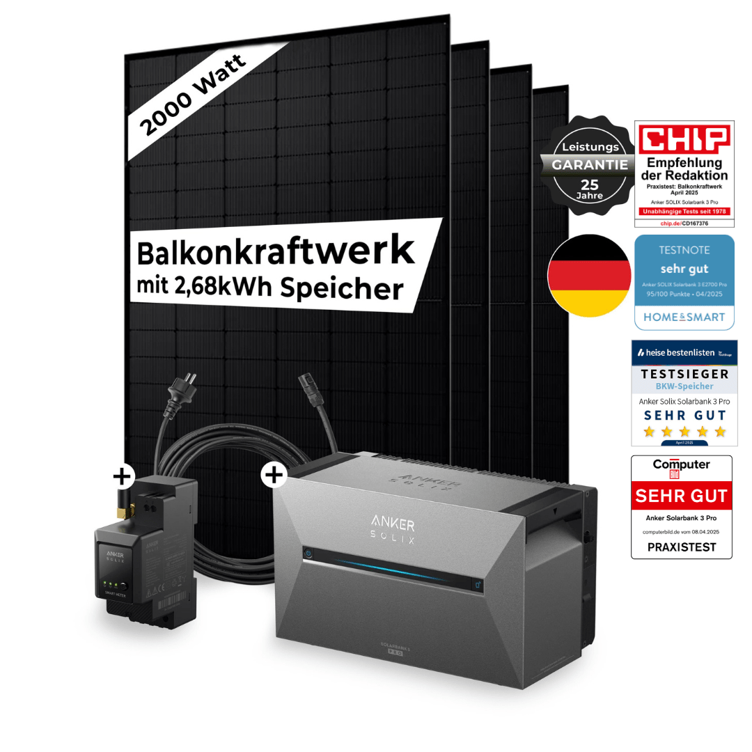 Sicatron 2000 Watt Balkonkraftwerk - 4x 500W bifazial - Anker Solix 3 E 2700 Pro