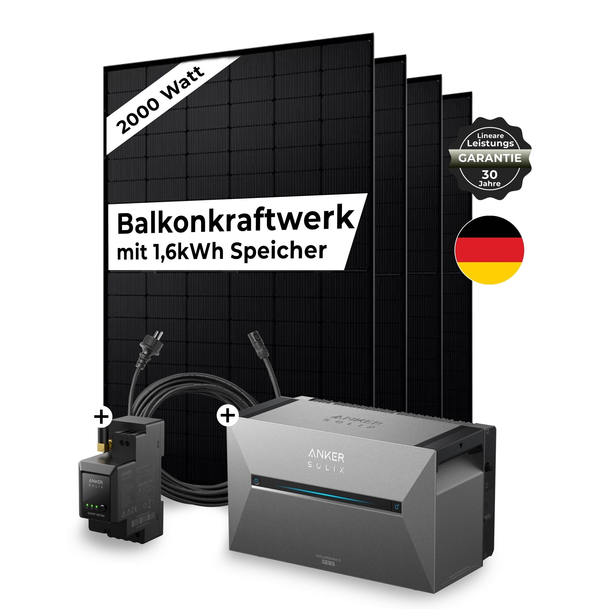 Sicatron 2000 W Balkonkraftwerk - 4x 500W Bifazial - Anker Solix Solarbank 2 Pro