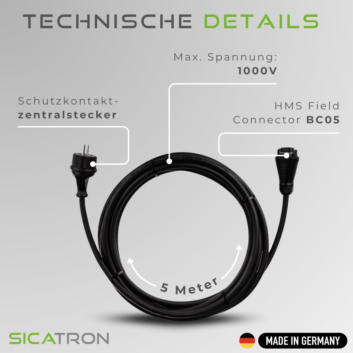 Anschlusskabel Balkonkraftwerk HMS BC05 auf Schuko Solar Wechselrichter 3-20M