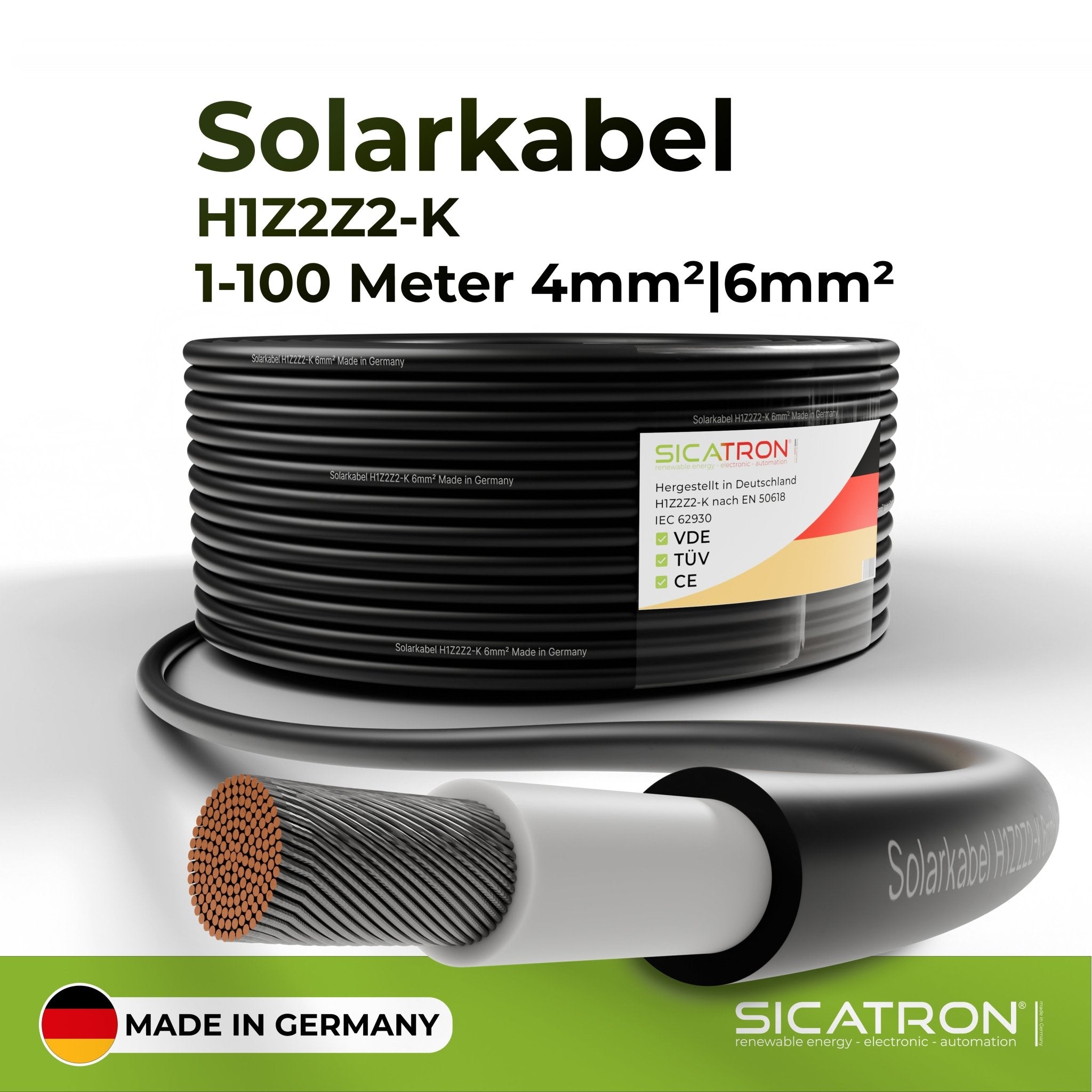 Solarkabel Solarleitung 6mm² 1-100 Meter PV Kabel H1Z2Z2-K