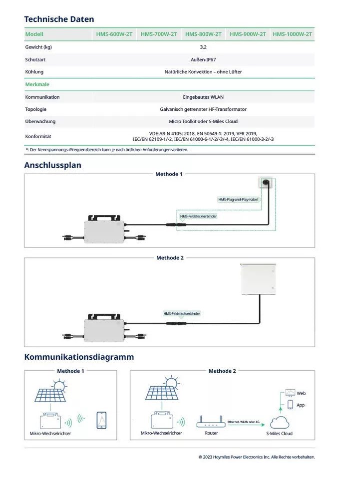 Hoymiles HMS-800W-2T Mikrowechselrichter 800W WLAN WIFI Balkonkraftwerk